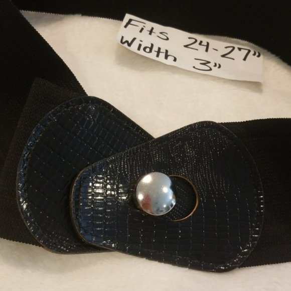 🔆🔅80s 90s Black Leather Retro Punk Goth Grunge Cinch Elastic Belt 24-27"🔆🔅 - Picture 12 of 13